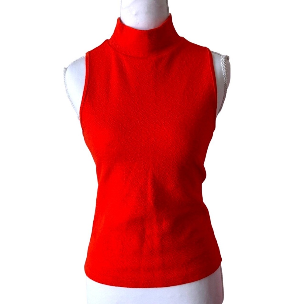 Maeve by Anthropologie Mock Neck Sleeveless Textured‎ Knit Orange Top Chic XS